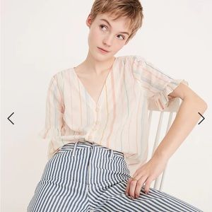 Madewell Village Ruffle-Sleeve Shirt in Rainbow Stripe